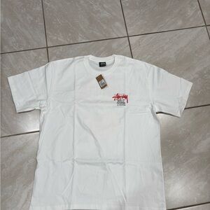 Stussy White and Red Logo Tee